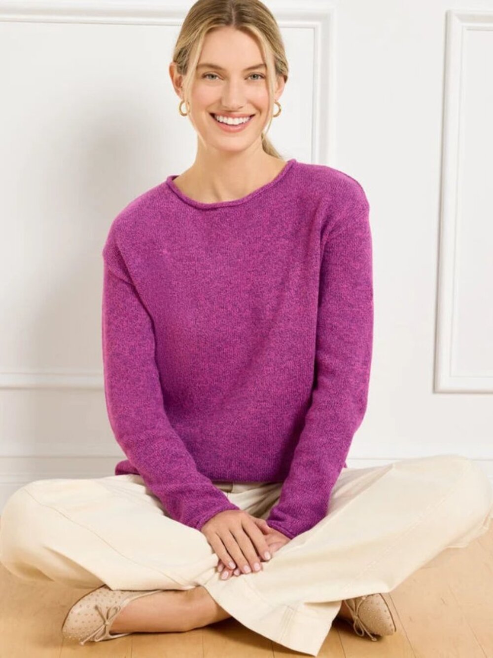 TALBOTS chunky knit roll neck sweater in marble (XL)